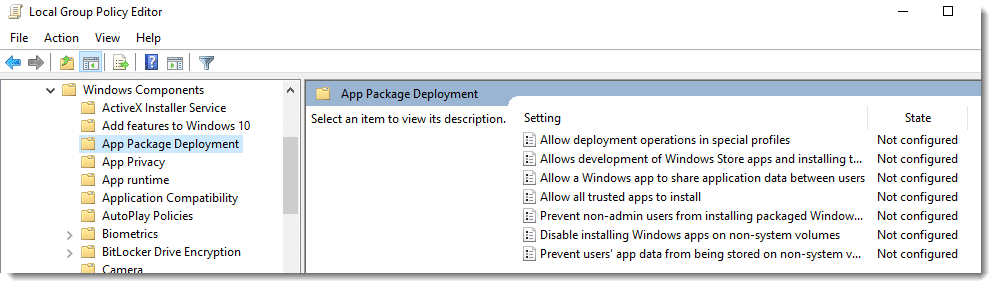 Screenprint of computer configuration for App Package Deployment