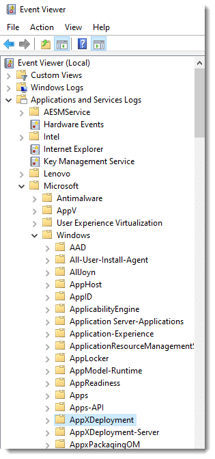 Event Viewer showing the relevant entries