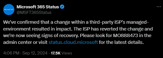 Microsoft Incident Update - X